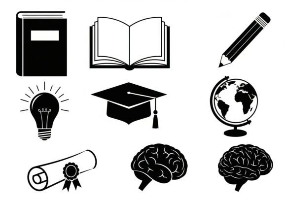 Black and White Education School Book Vector Bundle
