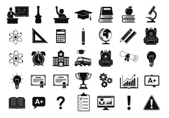 Black and White Education School Learning Vector Bundle