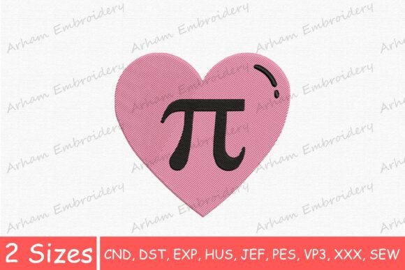 Math Lover Pi Heart Embroidery Design